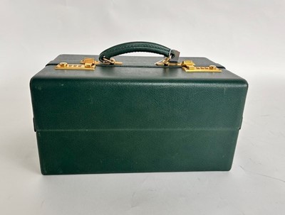 Lot 1058 - Green Leather Asprey Jewellery Case with twin...