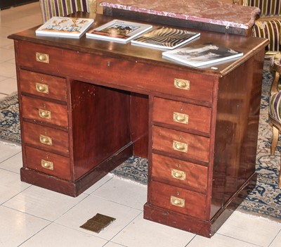 Lot 1403 - A Mahogany Pedestal Desk, with campaign...