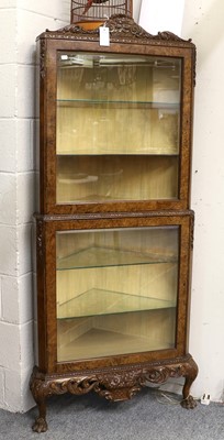 Lot 1359 - A Carved Walnut Glazed Standing Corner Display...