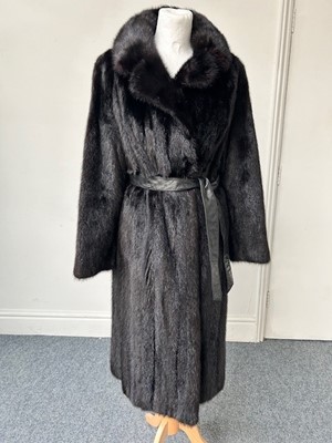 Lot 1064 - Dark Brown Long Mink Coat with collar, long...