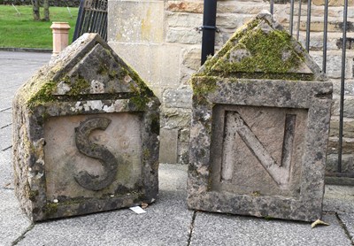 Lot 261 - A Pair of Carved and Weathered Stone Gate Post...