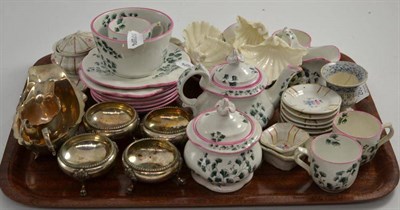 Lot 260 - A tray including two silver sauce boats, a small quantity of child's tea and dinner wares, a set of