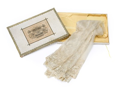 Lot 2095 - A Brussels Lace Wedding Veil with appliquéd...