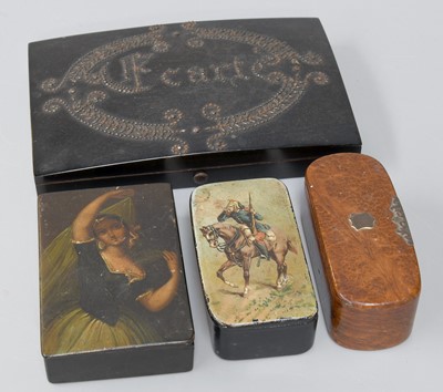 Lot 191 - A Papier Mache Hinged Snuff Box mounted with a...