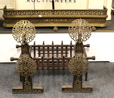 Lot 1339 - A Large Pair of Brass and Iron Andirons, a...