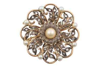 Lot 2326 - A Cultured Pearl and Diamond Brooch/Pendant...