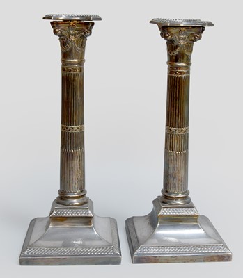 Lot 16 - A Pair of Victorian Silver Plate Candlesticks,...