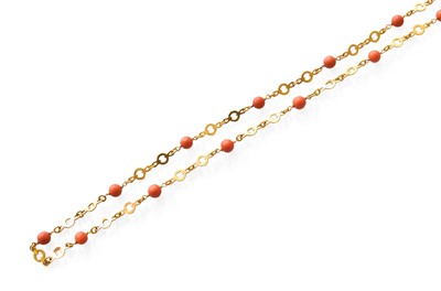 Lot 377 - A 14 Carat Gold Coral Necklace, the yellow...