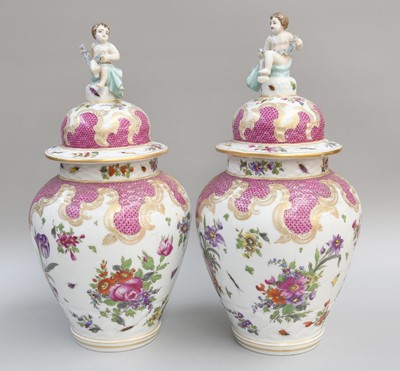 Lot 402 - A Pair of German Porcelain Vases and Covers,...