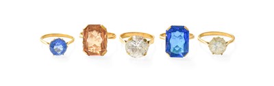 Lot 495 - Three Coloured Glass Rings, of varying designs...