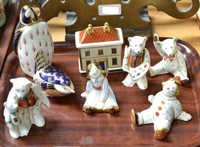 Lot 283 - Three Crown Derby bears, house, clown, rag doll, penguin and wren