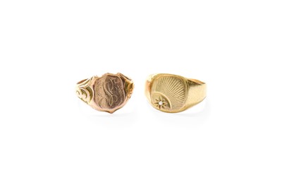 Lot 372 - Two 9 Carat Gold Signet Rings, finger sizes K...