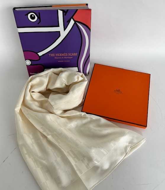 Lot 1072 - Hermès Cream Silk Monogrammed Scarf,...
