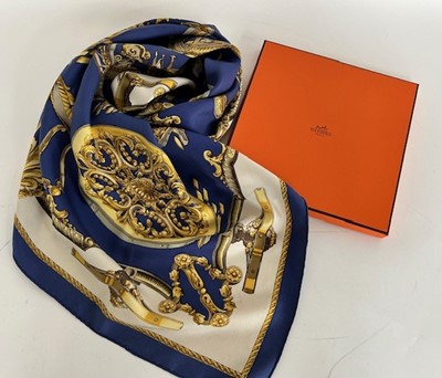 Lot 1075 - Hermès Silk Scarf Les Roues de Canon Designed...