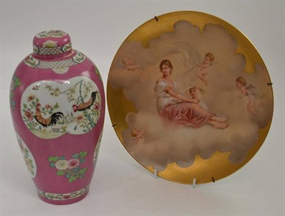 Lot 289 - A Vienna porcelain cabinet plate painted with Venus and a Chinese pink ground egg shell...