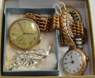 Lot 306 - Two 9ct gold cased watches, a locket, bracelet and a brooch