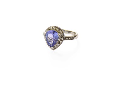 Lot 420 - A 9 Carat White Gold Tanzanite and Diamond...