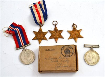 Lot 312 - A Second World War group of five medals, comprising 1939-45 Star, Africa Star, France and...