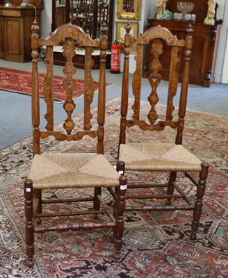 Lot 1492 - A Pair of Dutch Marquetry Inlaid High Back...