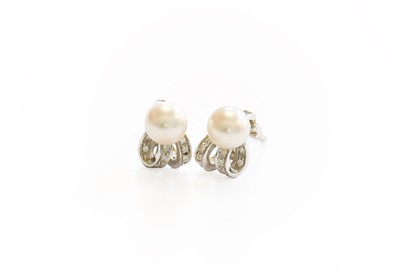 Lot 62 - A Pair of Cultured Pearl and Diamond Earrings,...