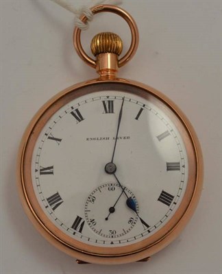 Lot 316 - A 9ct gold open faced keyless pocket watch, circa 1930, lever movement with metal dust cover,...