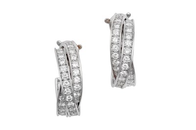 Lot 2255 - A Pair of Diamond Trinity Hoop Earrings, by...