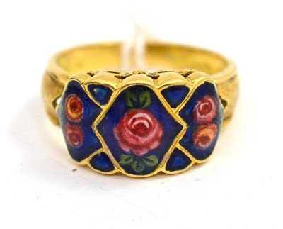 Lot 322 - An enamelled ring stamped ";750"