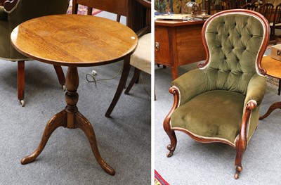 Lot 1419 - A Victorian upholstered armchair, and an oak...