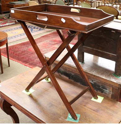 Lot 1543 - A Mahogany Butlers Tray on Folding Stand, 69cm...