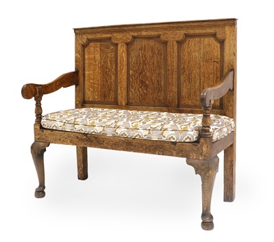 Lot 819 - A Late George III Oak Panel-Back Settle, early...