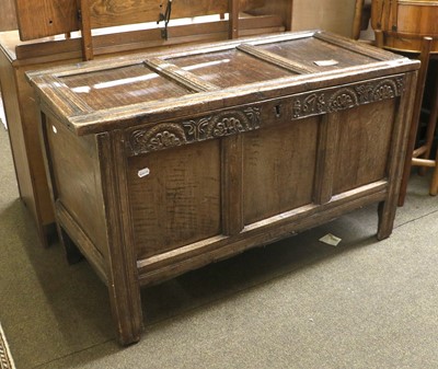 Lot 1502 - An Oak Coffer, 17th century, with carved...