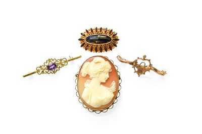 Lot 393 - Four Brooches, comprising of a cameo brooch,...