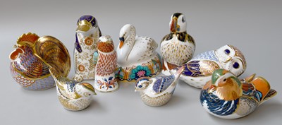 Lot 225 - Royal Crown Derby Porcelain Bird Paperweights,...