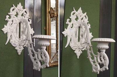 Lot 1289 - A Pair of White Painted Cast Iron Wall Sconces,...