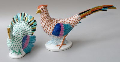 Lot 221 - A Herend Porcelain Model of a Pheasant, red...