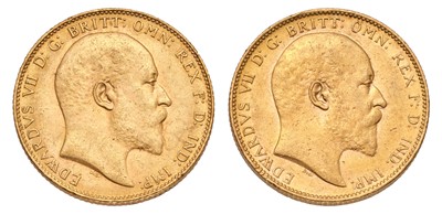 Lot 212 - 2x Edward VII, Sovereigns, 1903P and 1909;...