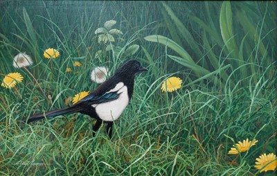 Lot 1227 - Paul James (b.1961) Magpie and Dandyelions...