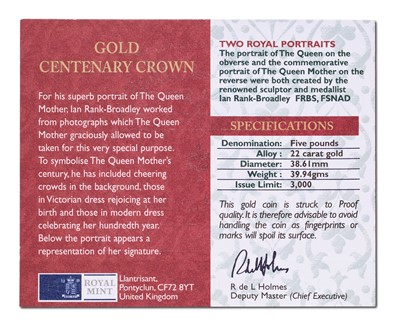 Lot 89 - UK, Gold Proof Five Pounds 2000, struck to...