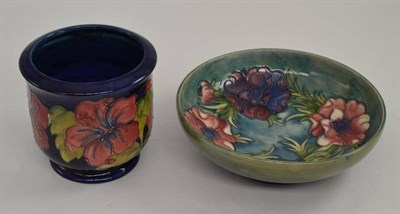 Lot 377 - A Walter Moorcroft Hibiscus planter, painted blue monogram and impressed factory marks, 13.5cm...