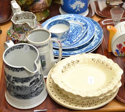 Lot 390 - Four Filey creamware dishes, blue and white pottery and assorted ceramics