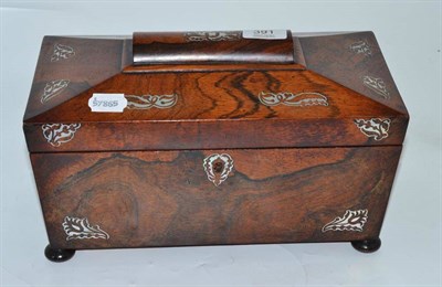 Lot 391 - Rosewood tea caddy with mother of pearl inlay