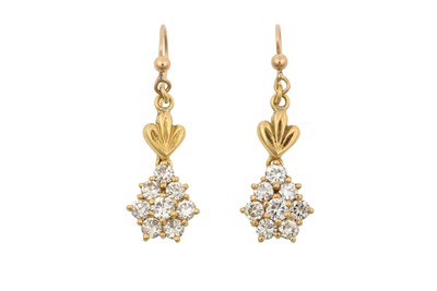 Lot 2273 - A Pair of Diamond Cluster Drop Earrings the...