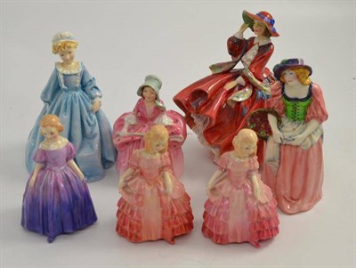 Lot 392 - Five Doulton figures, a Worcester figure and a Coalport figure