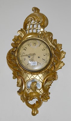 Lot 1461 - A Swedish Gilt Striking Cartel Wall Clock,...