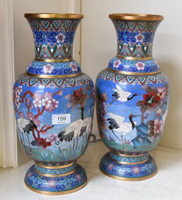 Lot 159 - A Pair of Modern Chinese Cloisonne Vases, blue...