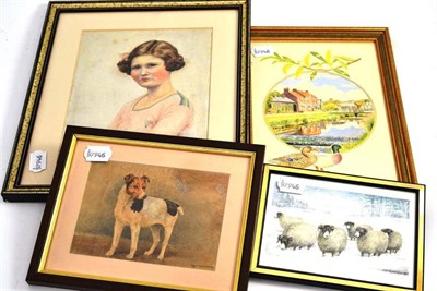 Lot 402 - Three framed Alderson watercolours and a portrait