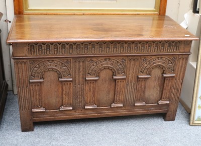 Lot 1440 - A Siesta, Newcastle Carved Oak Blanket Box,...