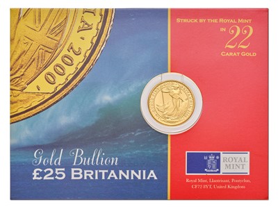 Lot 192 - UK, Gold 1/4 Oz. Britannia 2000, twenty-five...