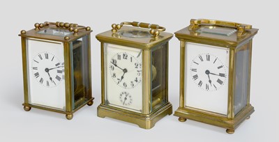 Lot 213 - Three French Brass Carriage Timepieces, circa...