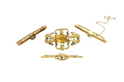 Lot 100 - Four Brooches, comprising of a 9 carat gold...